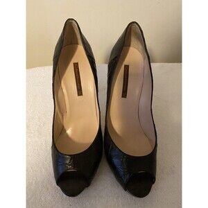Giorgio Palm Beach Alligator Embossed Leather Black Peep Toe Pump Size 41 (10.5